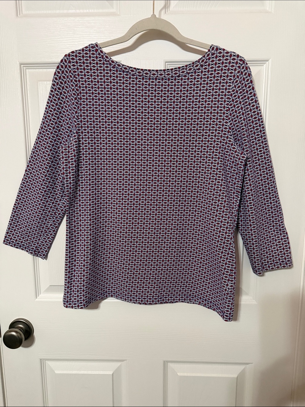Talbots Blue and Red Geometric 3/4 Sleeve Tee